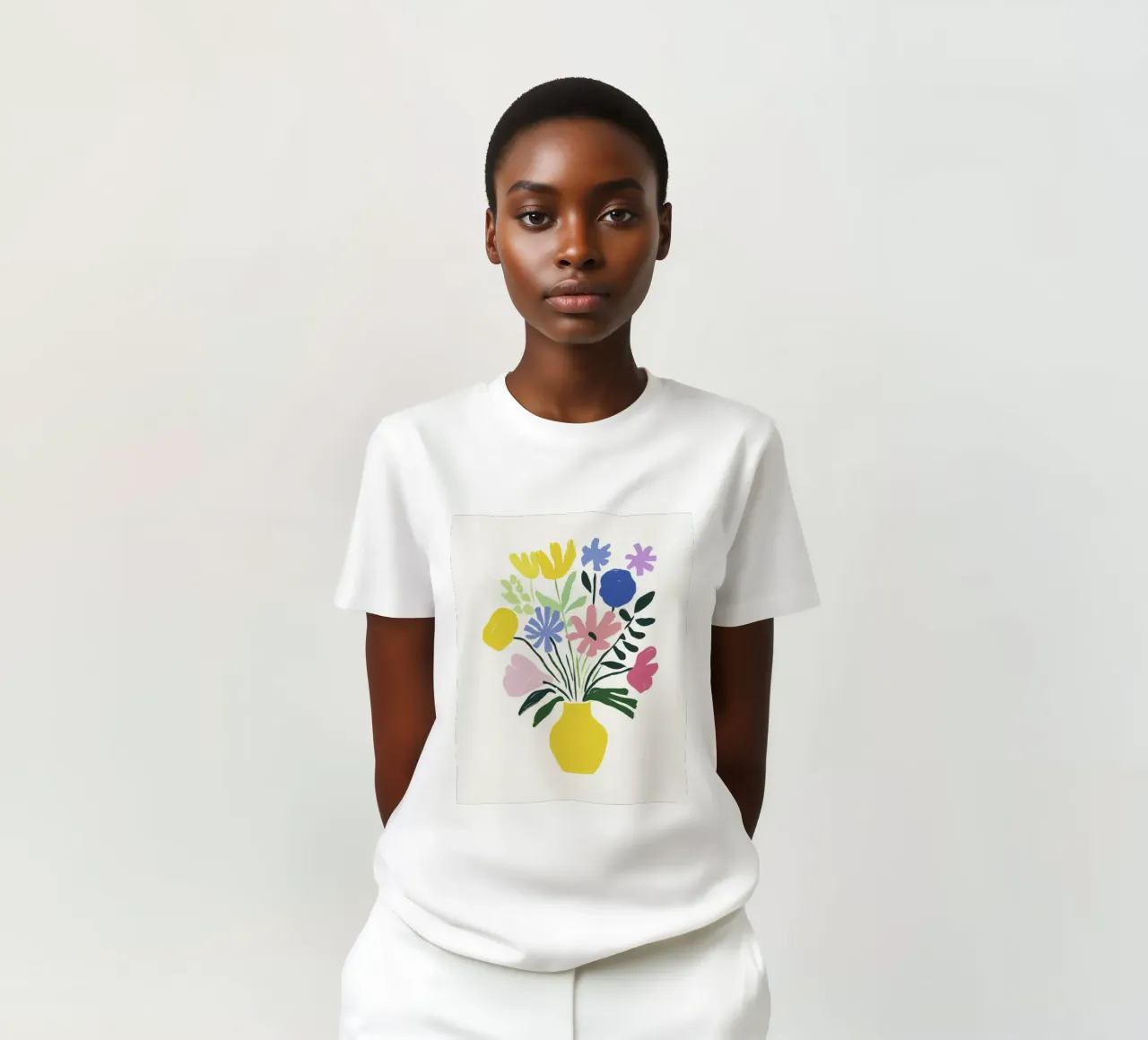 Geometric Garden Flowers in a Vase in 50s Color Harmony t-shirt by Modern Muse