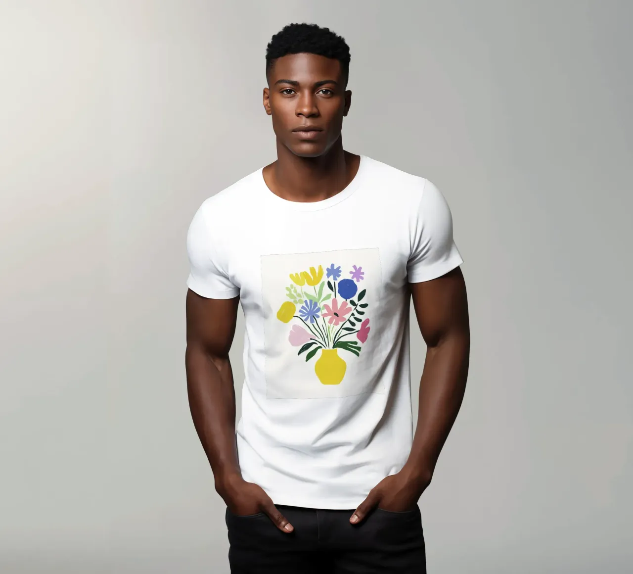 Geometric Garden Flowers in a Vase in 50s Color Harmony t-shirt by Modern Muse