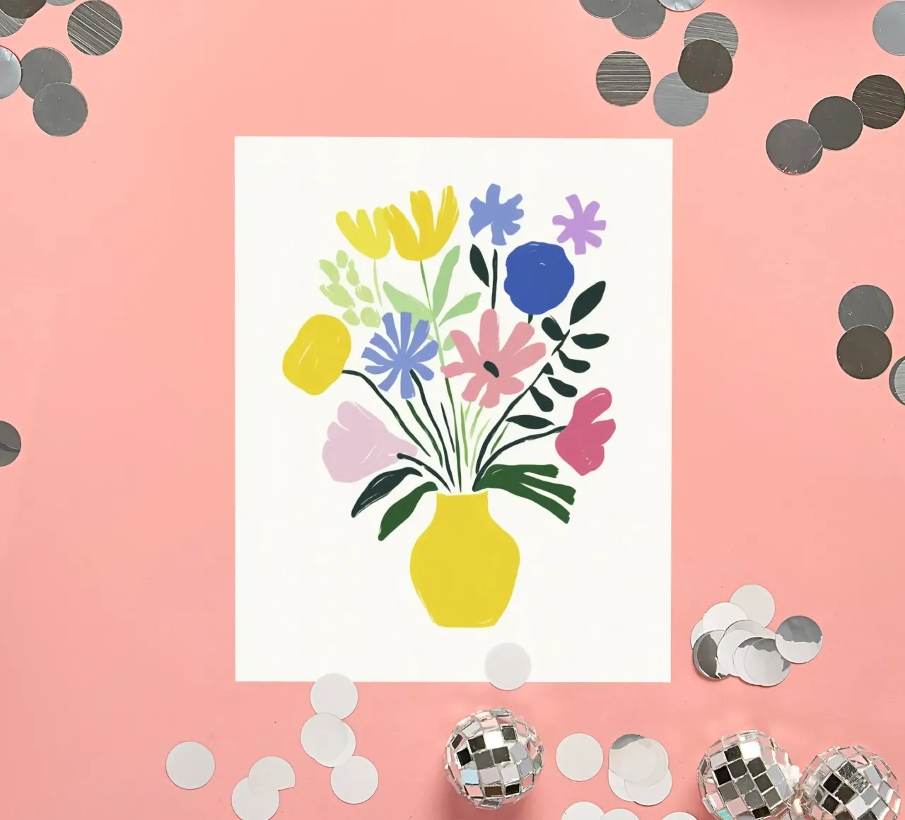 Geometric Garden Flowers in a Vase in 50s Color Harmony sticker by Modern Muse