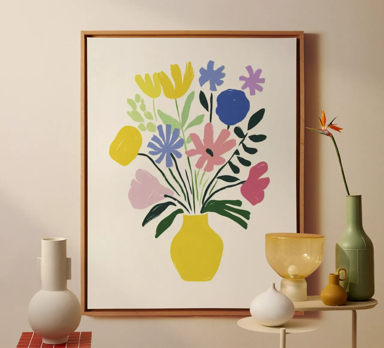 Geometric Garden Flowers in a Vase in 50s Color Harmony canvas by Modern Muse