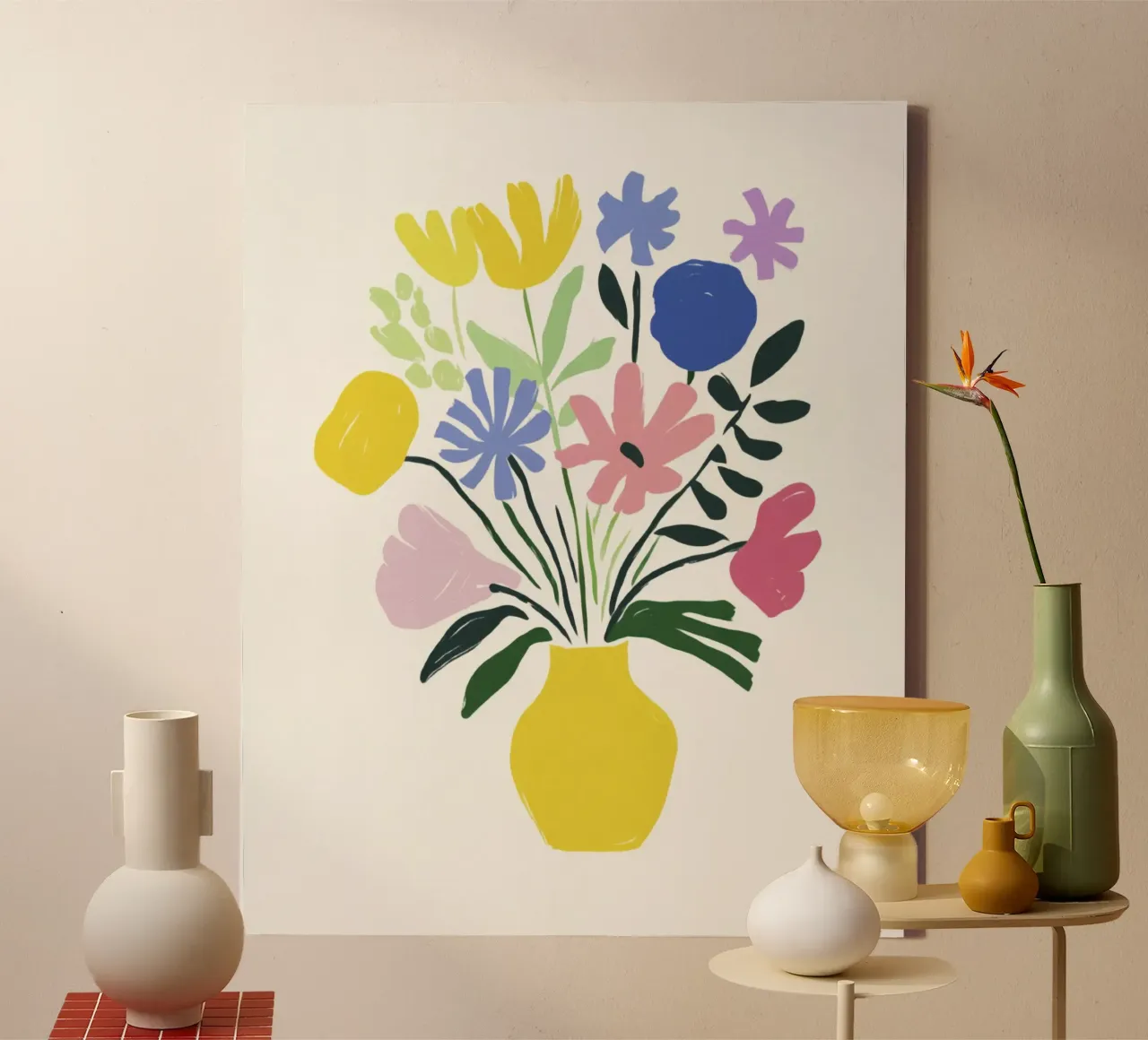 Geometric Garden Flowers in a Vase in 50s Color Harmony canvas by Modern Muse