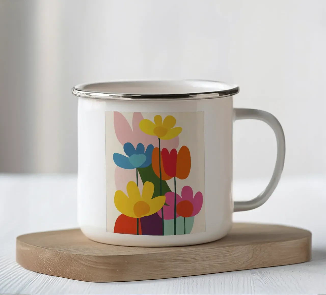 Giardino geometrico ritagliato in armonia cromatica Matisse anni '50 tazza in smalto da Modern Muse