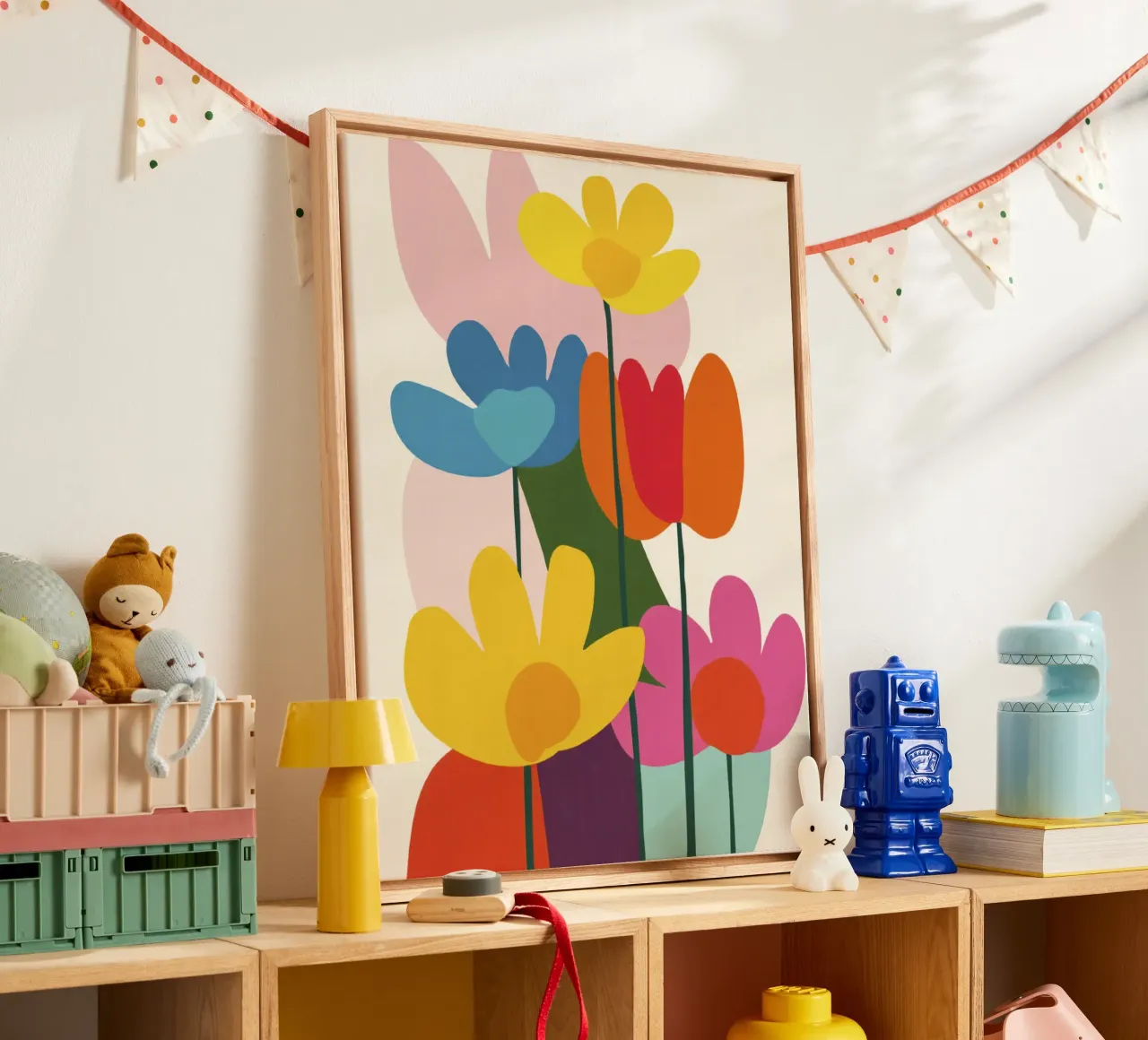 Geometric Cut Out Garden in Matisse 50s Color Harmony canvas with Floater frame by Modern Muse