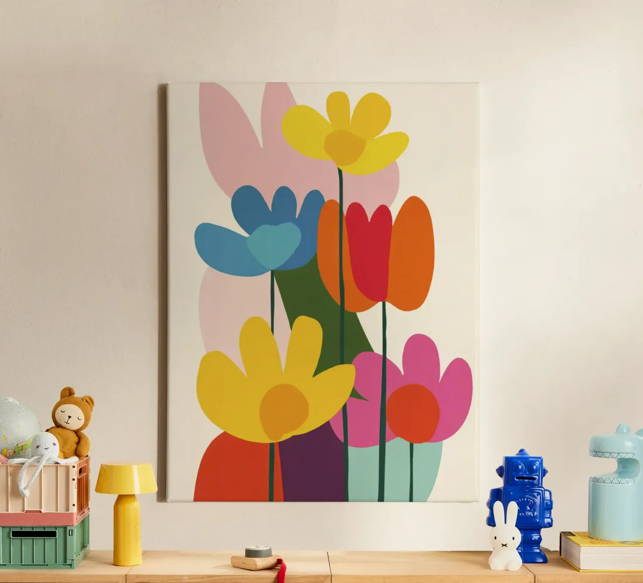 Geometric Cut Out Garden in Matisse 50s Color Harmony canvas with Floater frame by Modern Muse