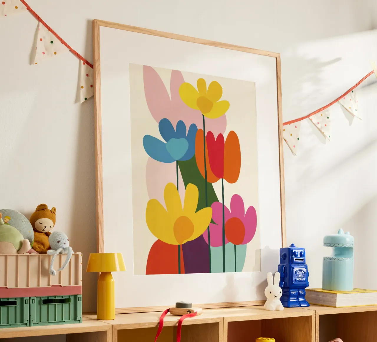 Giardino geometrico ritagliato in armonia cromatica Matisse anni '50 poster con telaio in legno da Modern Muse