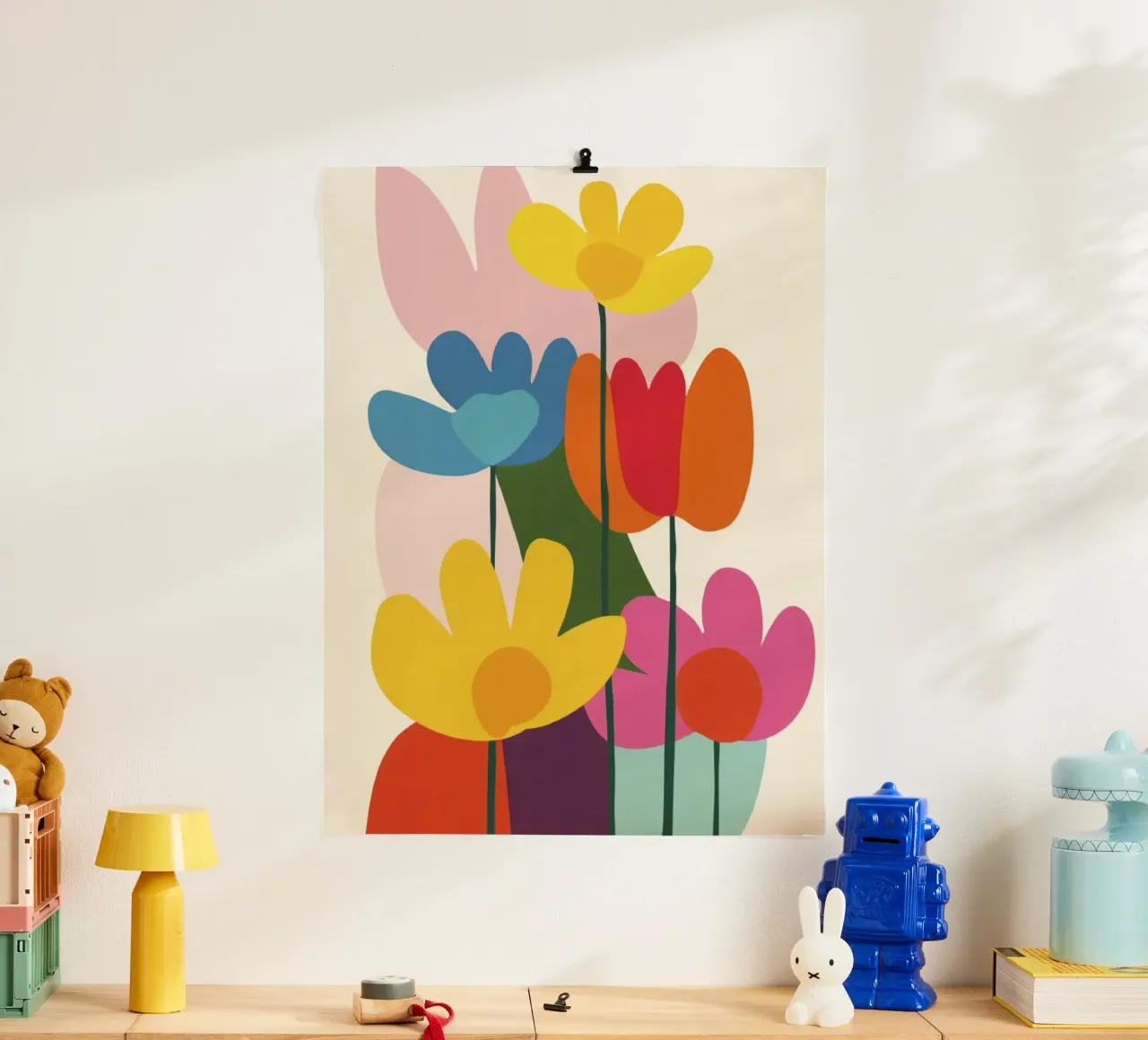 Giardino geometrico ritagliato in armonia cromatica Matisse anni '50 poster con telaio in legno da Modern Muse