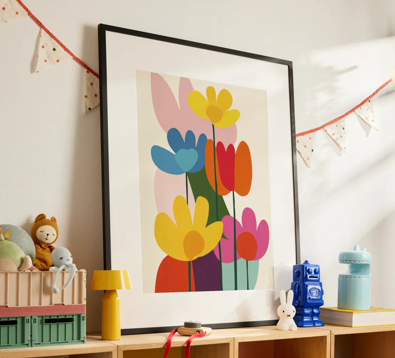 Giardino geometrico ritagliato in armonia cromatica Matisse anni '50 poster con telaio in legno da Modern Muse
