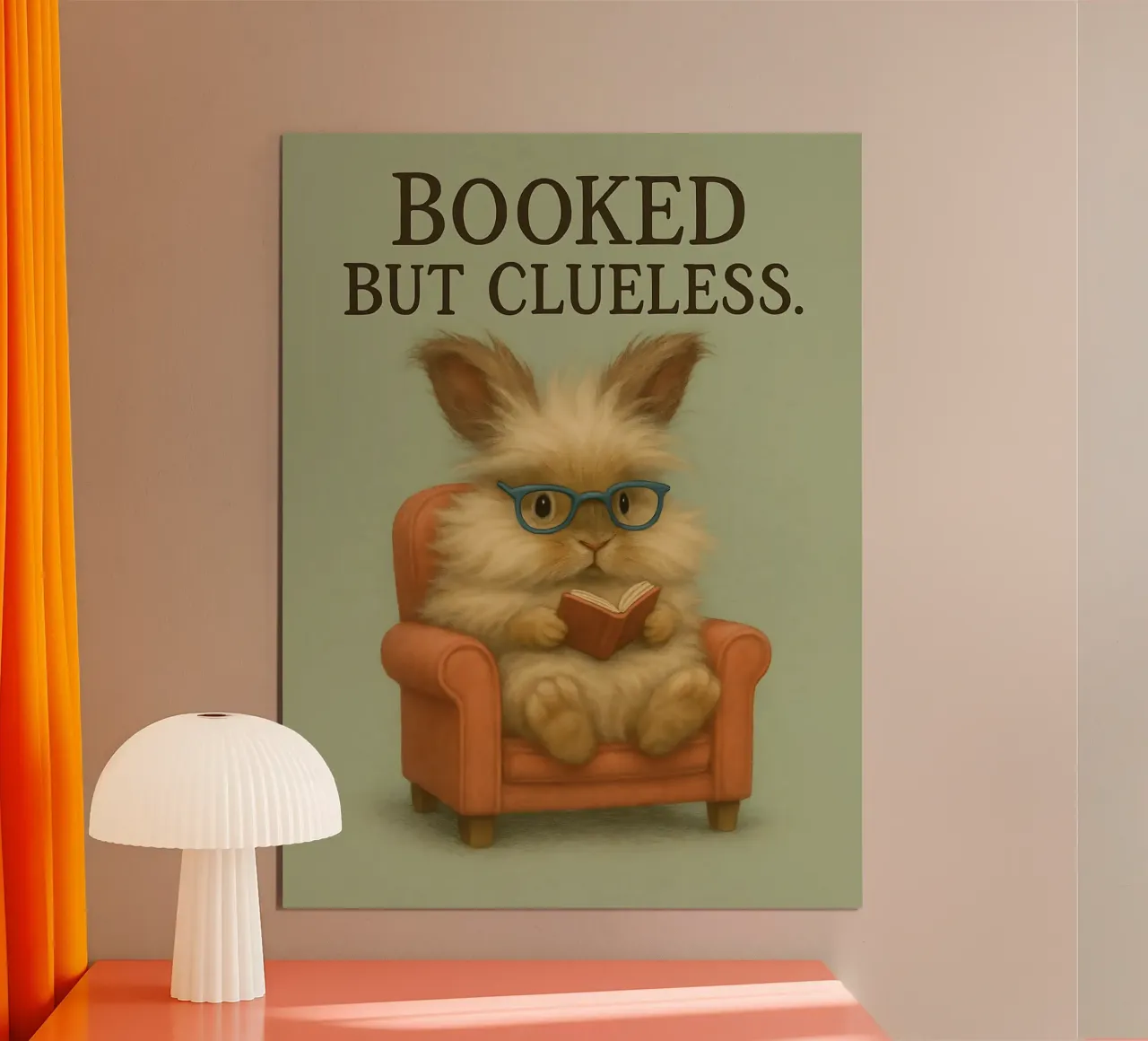 Meme divertente sul coniglio d'angora poster con telaio in legno da Funny Humor Art
