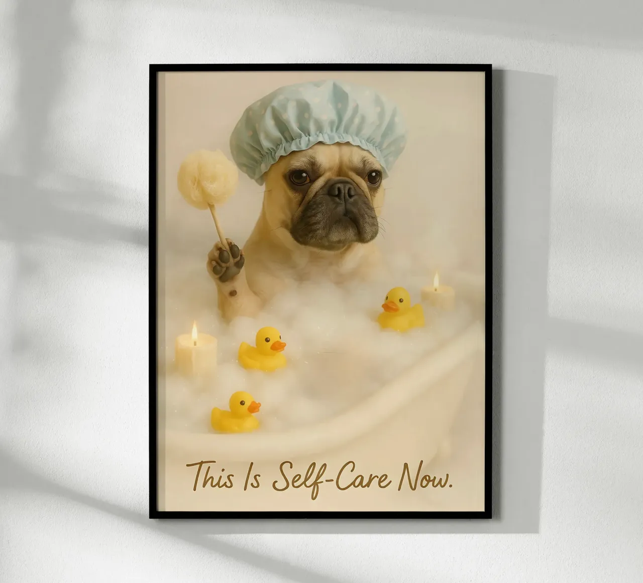 Meme divertente sul bulldog francese poster con telaio in plastica da Funny Humor Art