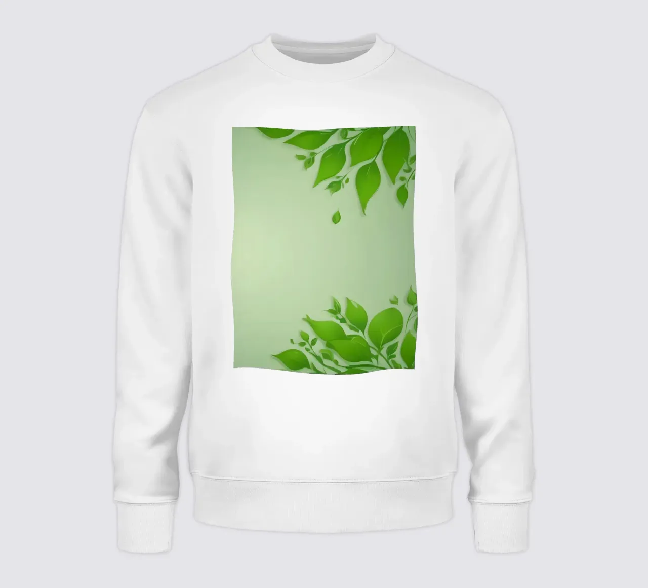 Green leaves on a soft background create a calming and fresh sweatshirt by DesignDoodle