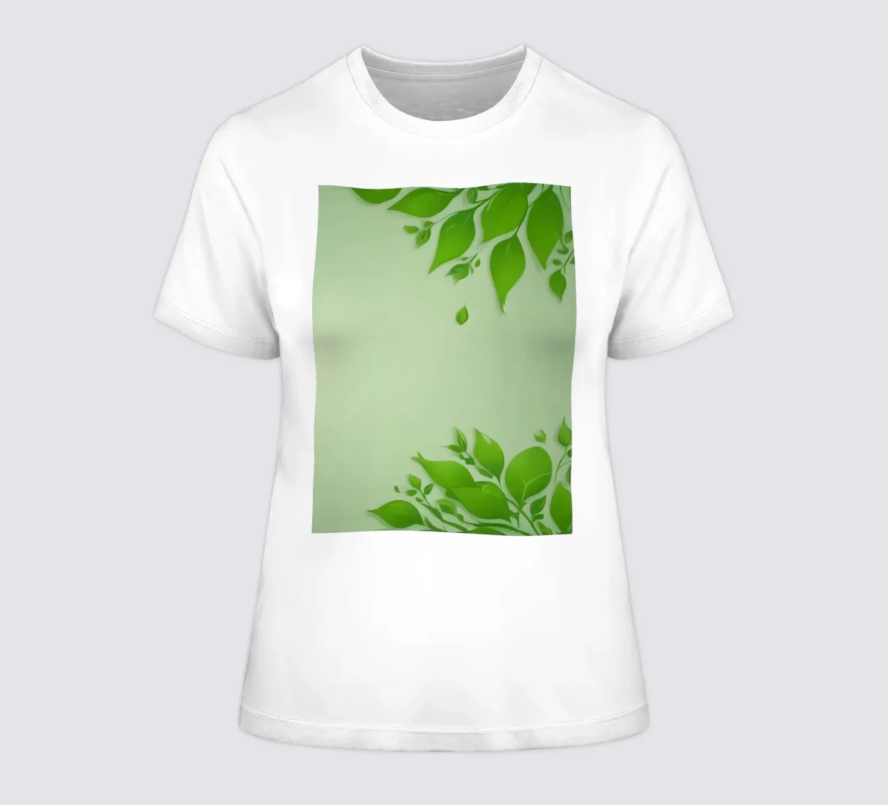 Green leaves on a soft background create a calming and fresh women's fitted t-shirt by DesignDoodle
