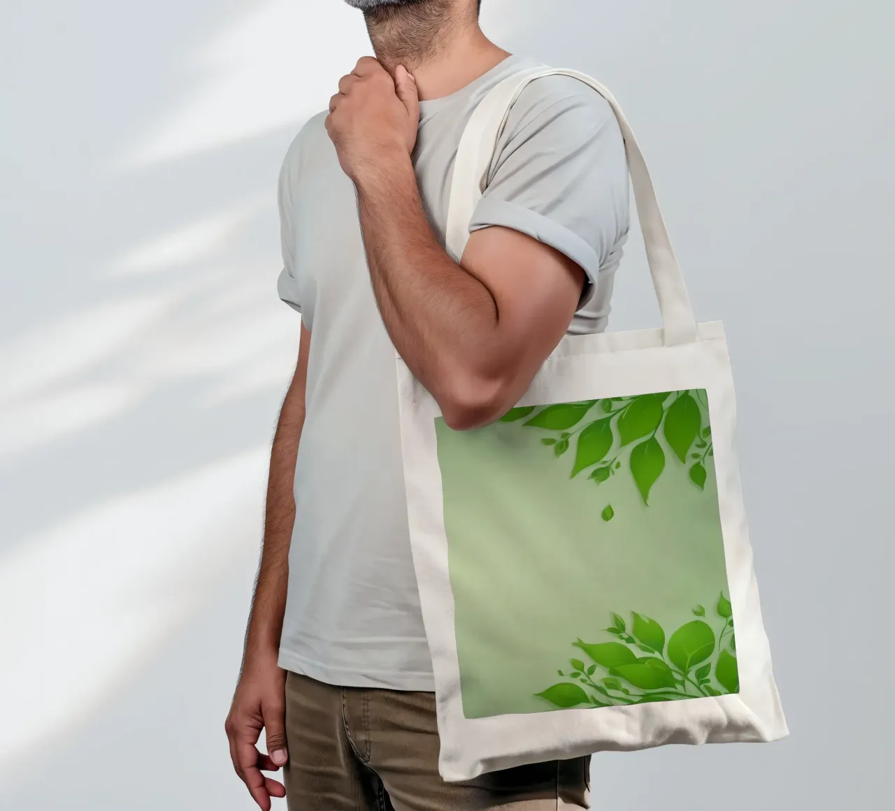 Green leaves on a soft background create a calming and fresh tote bag by DesignDoodle