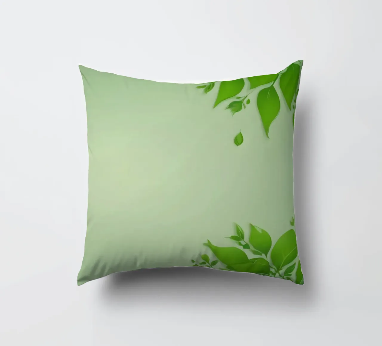 Green leaves on a soft background create a calming and fresh decorative cushion by DesignDoodle