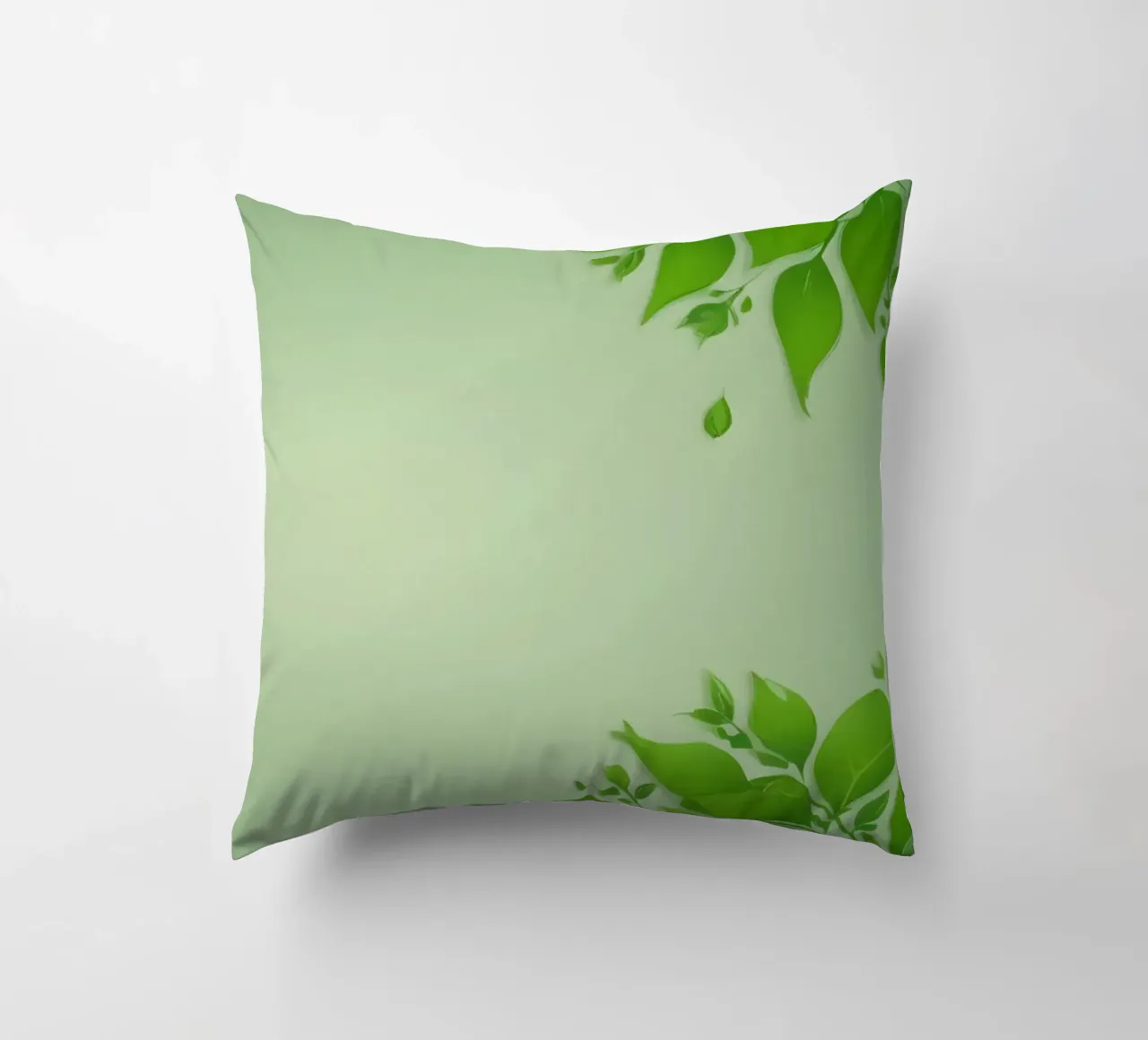 Green leaves on a soft background create a calming and fresh decorative cushion by DesignDoodle