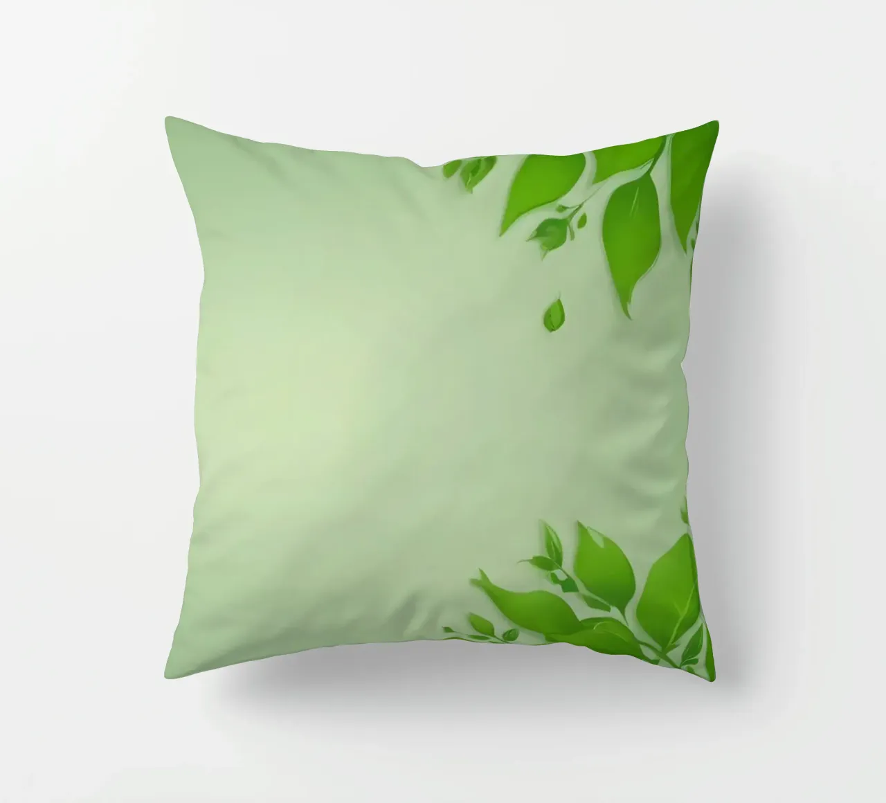Green leaves on a soft background create a calming and fresh decorative cushion by DesignDoodle