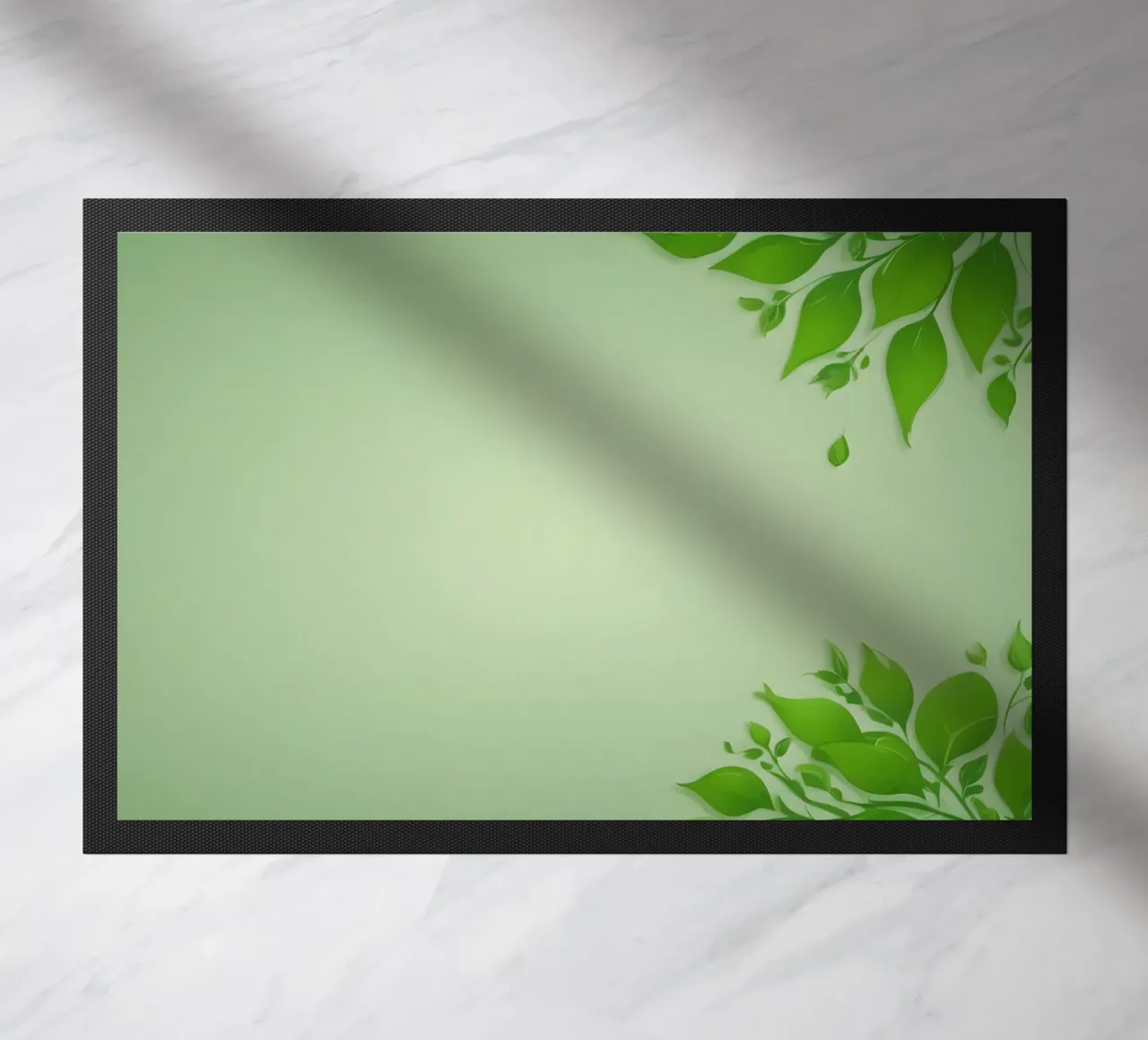 Green leaves on a soft background create a calming and fresh doormat by DesignDoodle