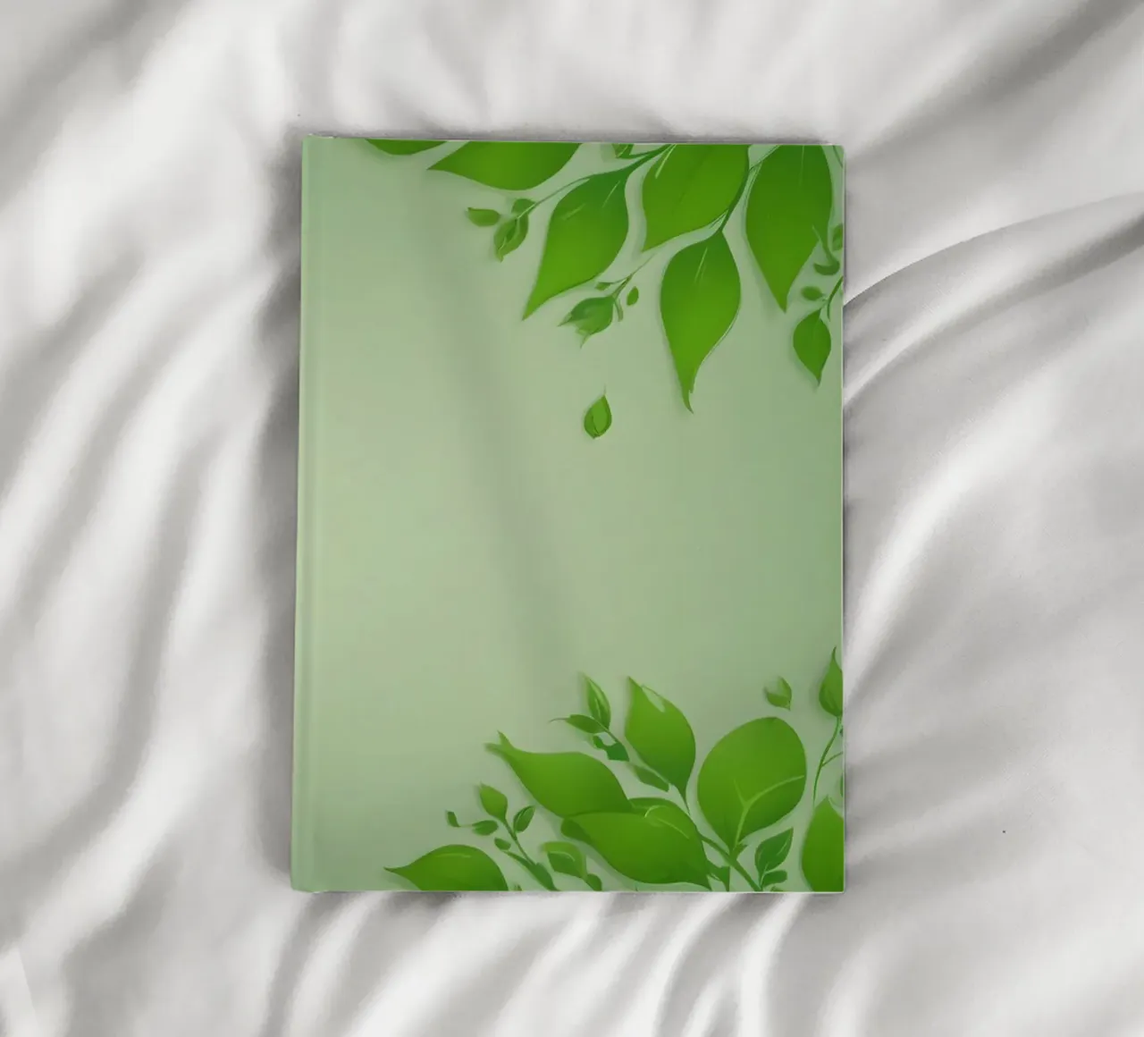 Green leaves on a soft background create a calming and fresh notebook by DesignDoodle