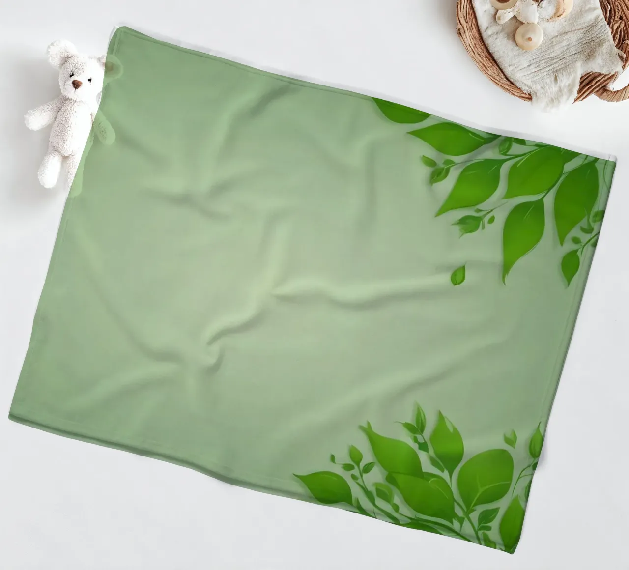 Green leaves on a soft background create a calming and fresh fleece blanket by DesignDoodle