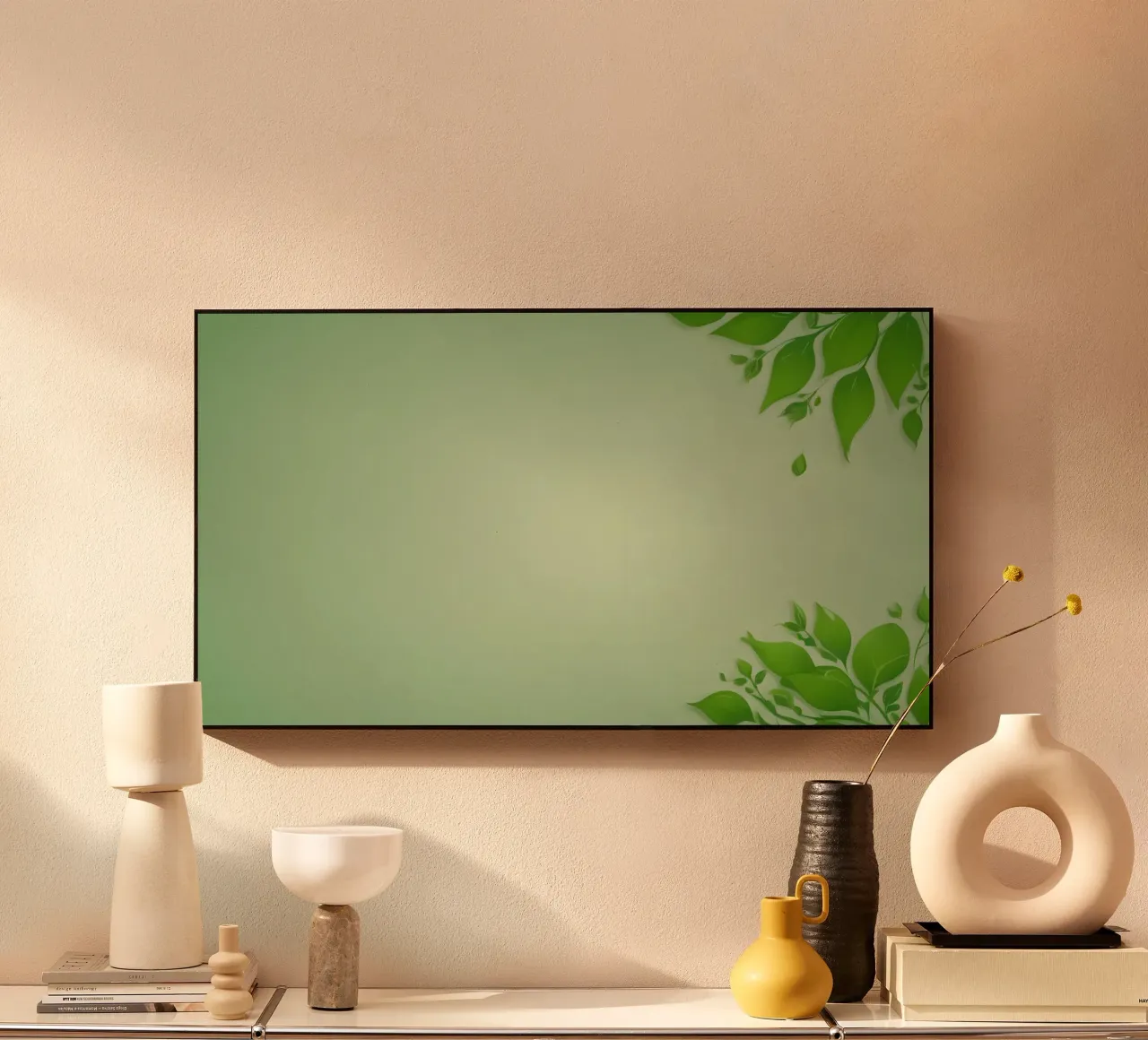 Green leaves on a soft background create a calming and fresh acrylic glass by DesignDoodle