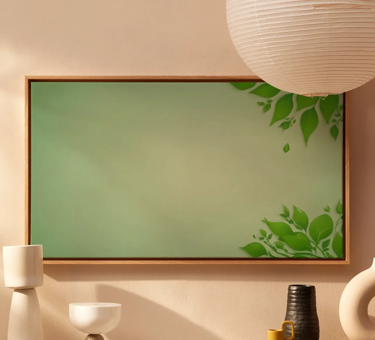 Green leaves on a soft background create a calming and fresh canvas by DesignDoodle