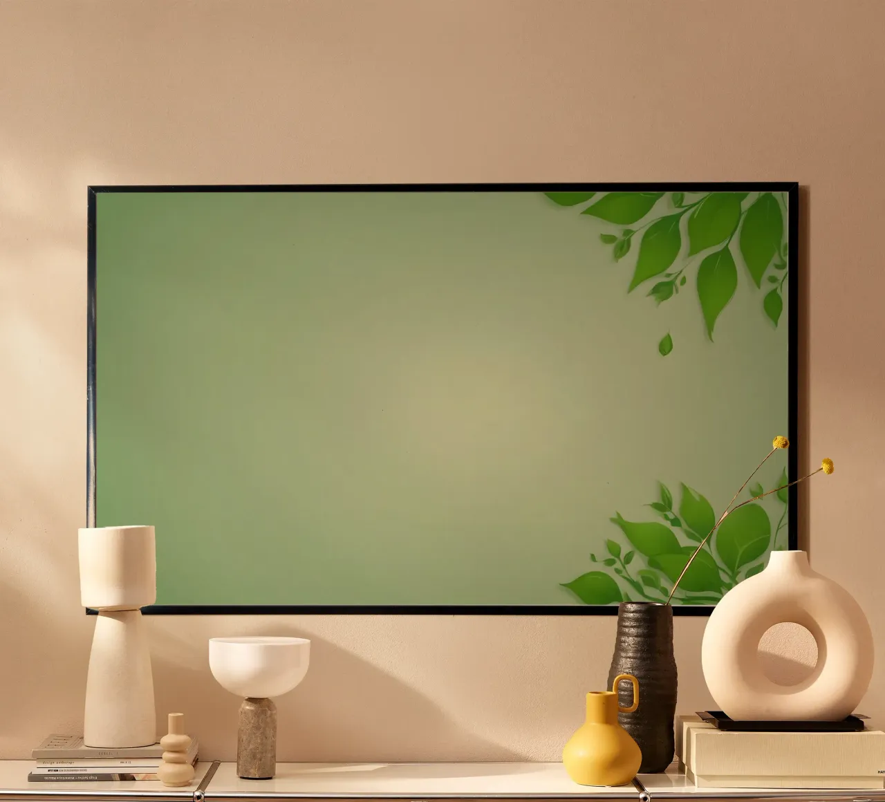 Green leaves on a soft background create a calming and fresh hahnemühle by DesignDoodle