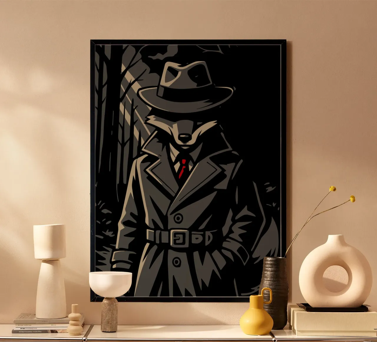 Volpe misteriosa in trench - motivo animale noir poster da nanosh