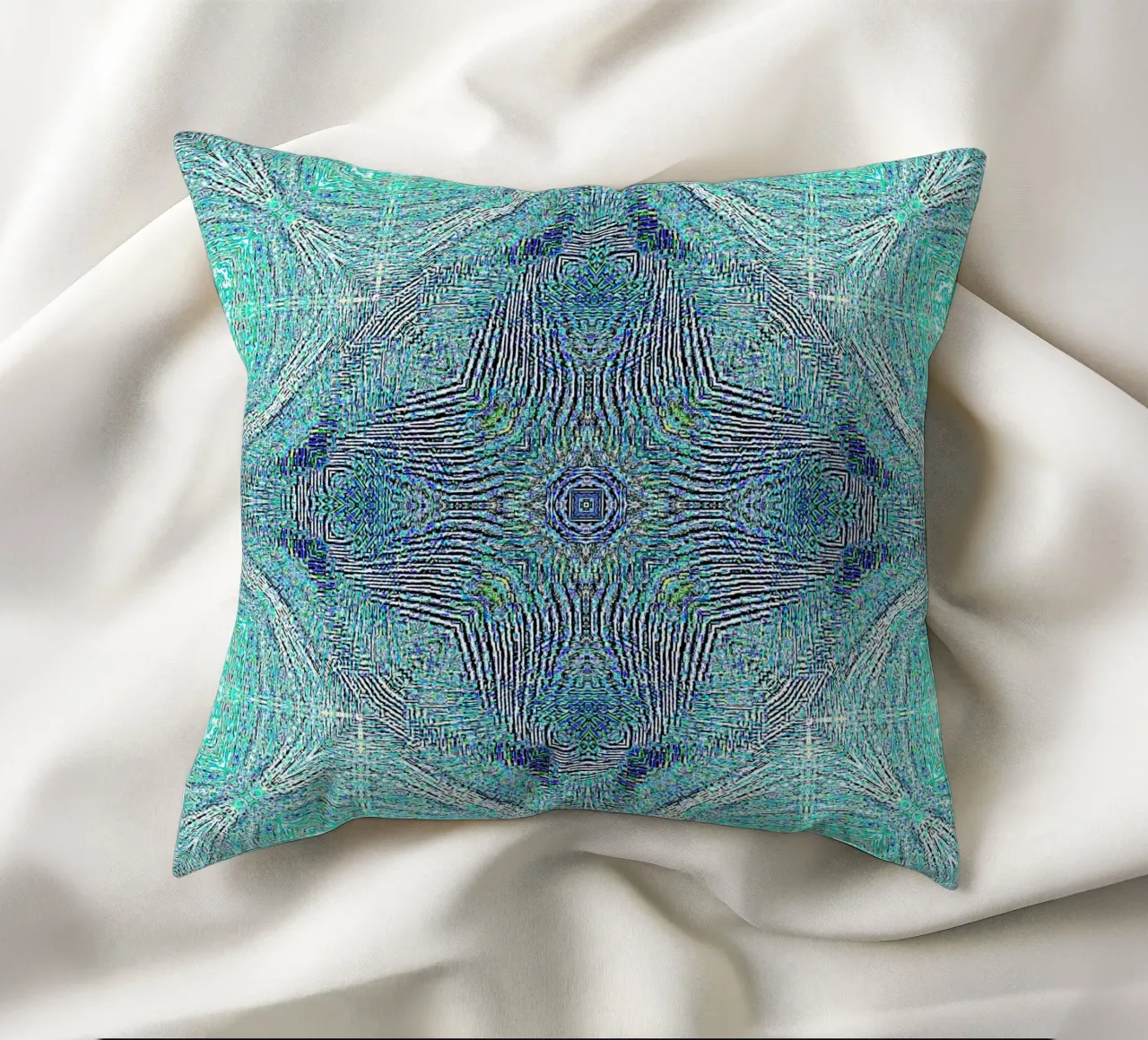 Ornament in turquoise with a finely structured texture decorative cushion by Gürsel Yesil Digital Art