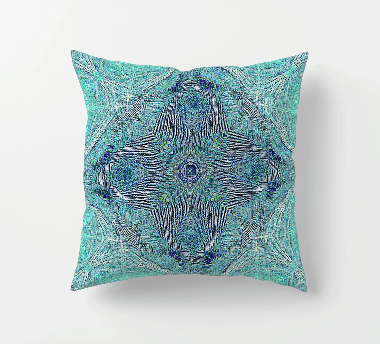 Ornament in turquoise with a finely structured texture decorative cushion by Gürsel Yesil Digital Art
