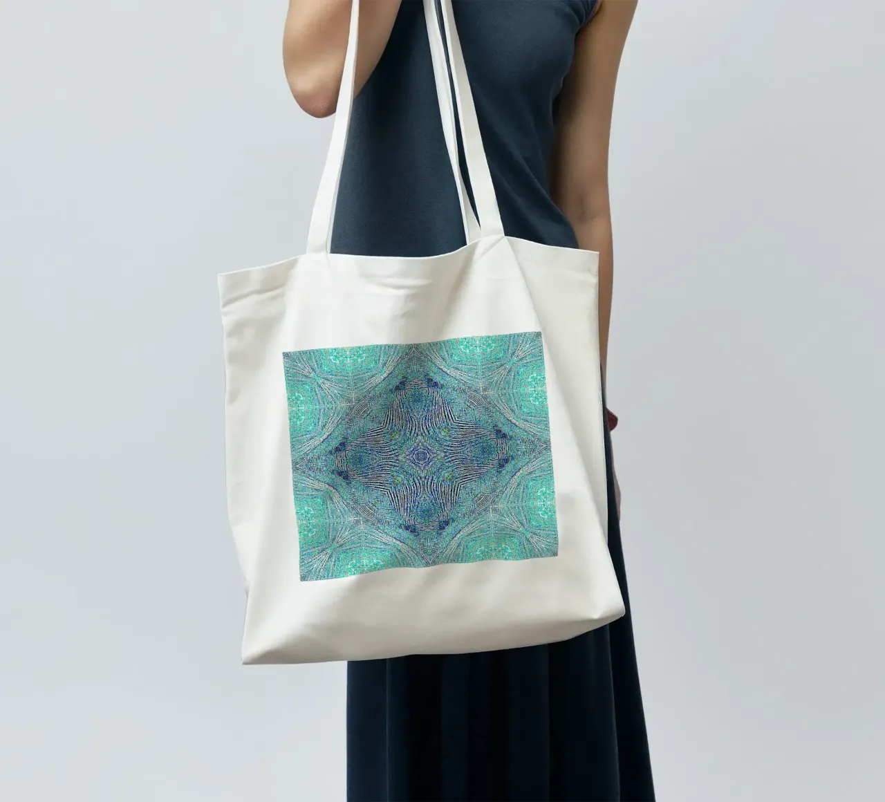 Ornament in turquoise with a finely structured texture tote bag by Gürsel Yesil Digital Art