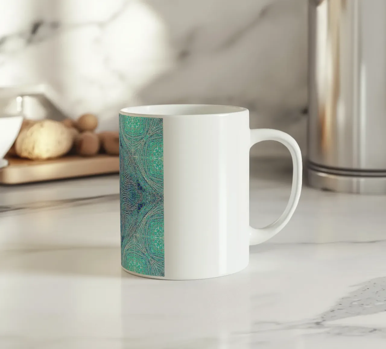 Ornament in turquoise with a finely structured texture ceramic mug by Gürsel Yesil Digital Art