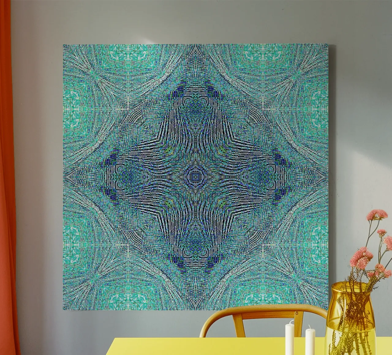 Ornament in turquoise with a finely structured texture canvas by Gürsel Yesil Digital Art