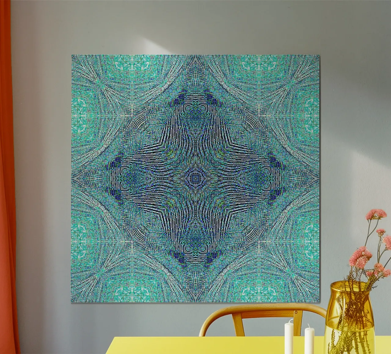 Ornament in türkis mit feinstrukturierter Textur Poster mit Holzrahmen von Gürsel Yesil Digital Art