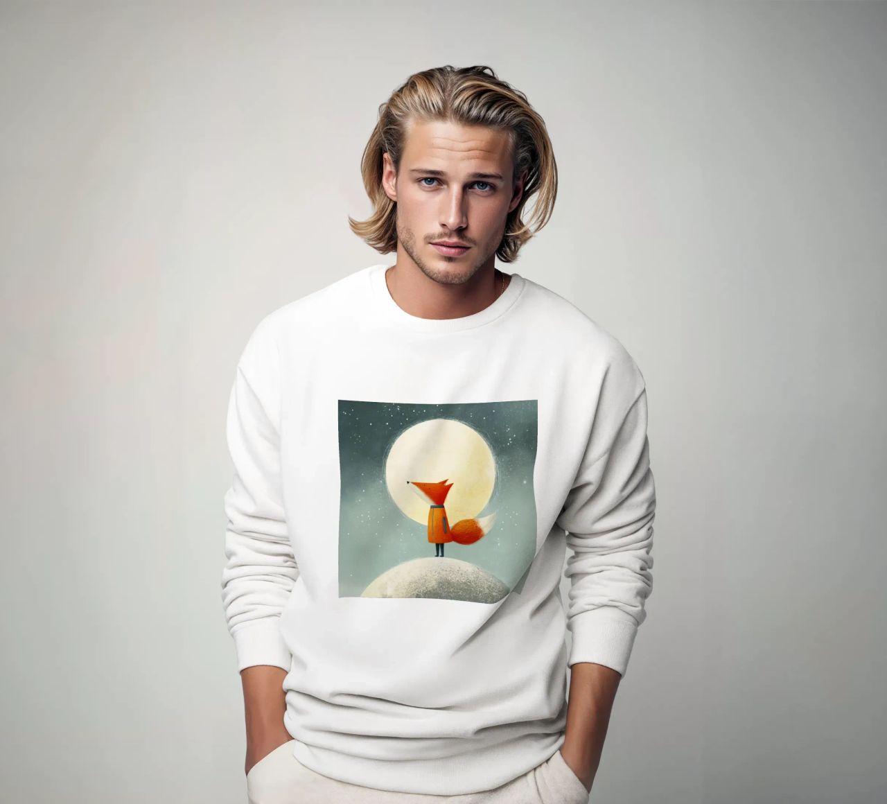 Zorrito en la Tierra con Luna y Estrellas - Minimal Art sudadera de Modern Muse