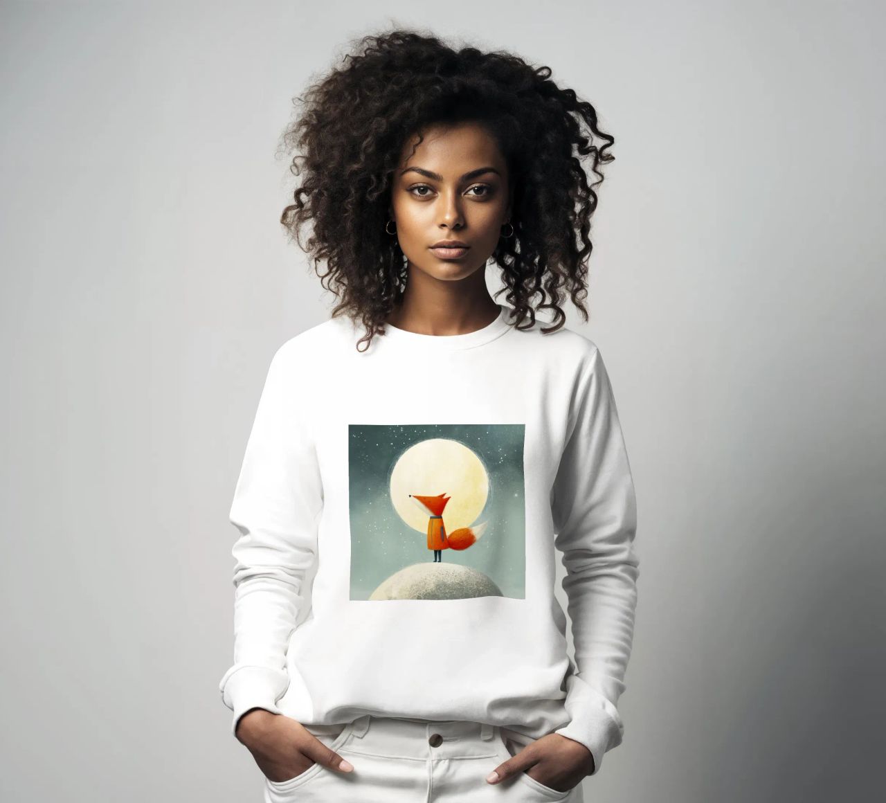 Zorrito en la Tierra con Luna y Estrellas - Minimal Art sudadera de Modern Muse