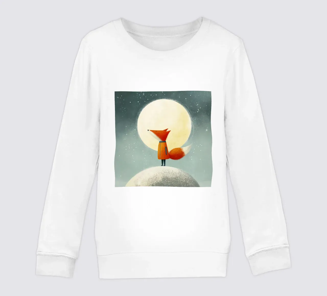 Piccola volpe sulla terra con luna e stelle - Minimal Art felpa bambino da Modern Muse