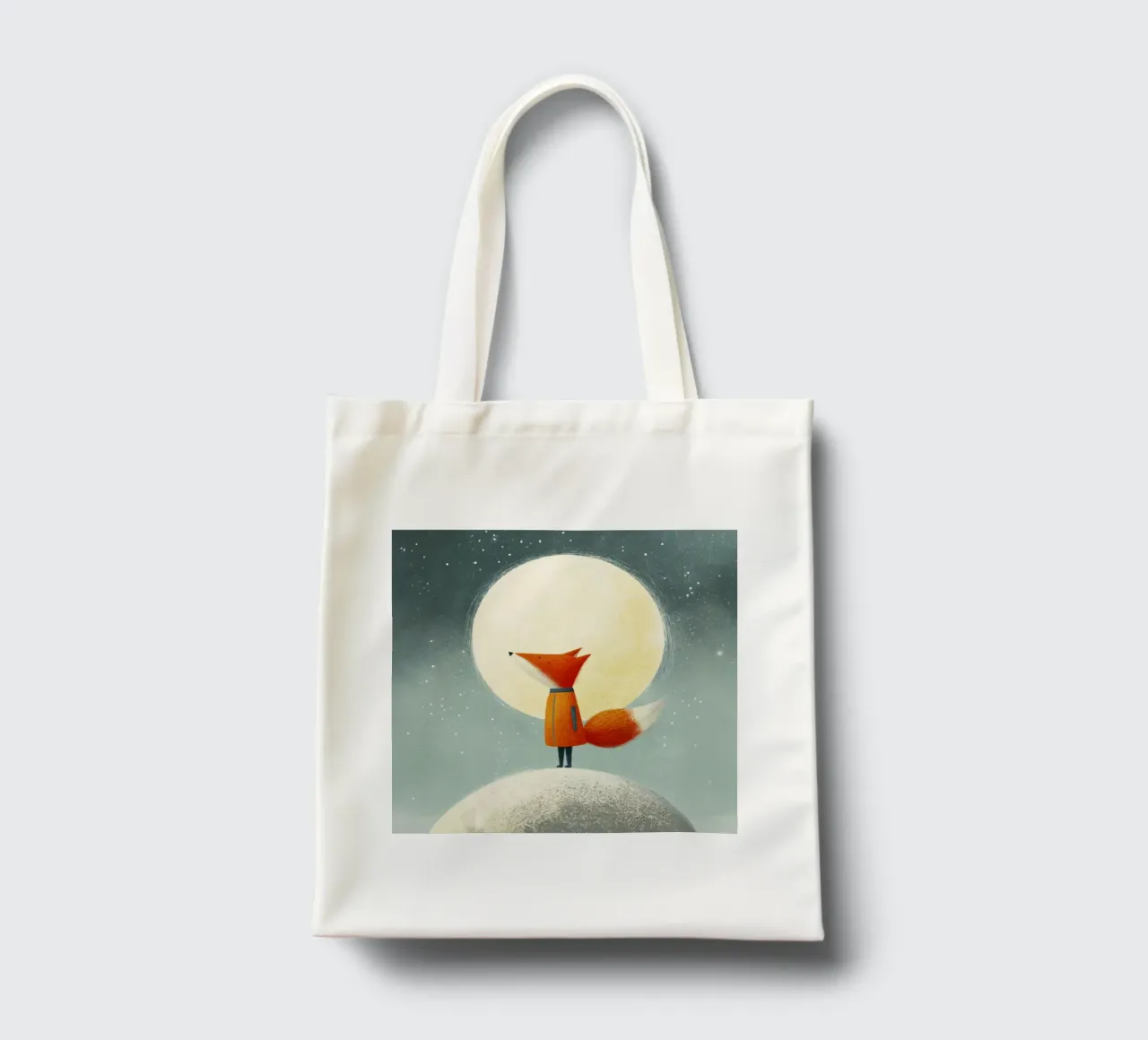 Piccola volpe sulla terra con luna e stelle - Minimal Art borsa in juta da Modern Muse