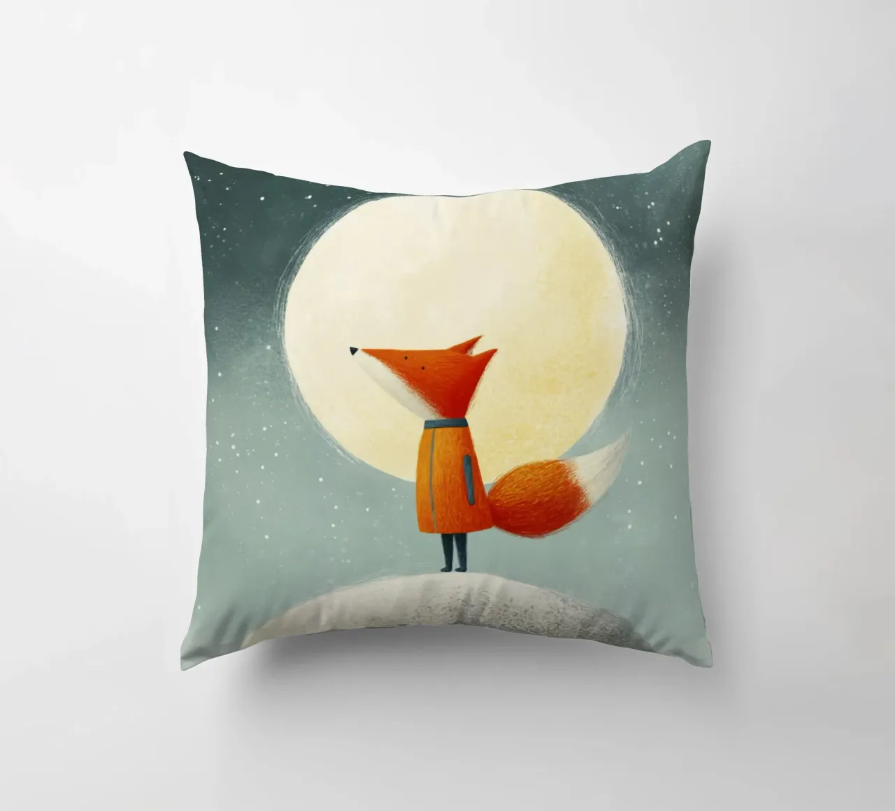Piccola volpe sulla terra con luna e stelle - Minimal Art cuscino da Modern Muse