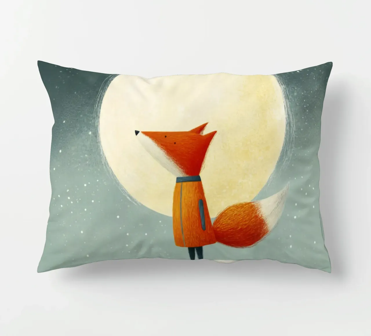 Piccola volpe sulla terra con luna e stelle - Minimal Art cuscino da Modern Muse