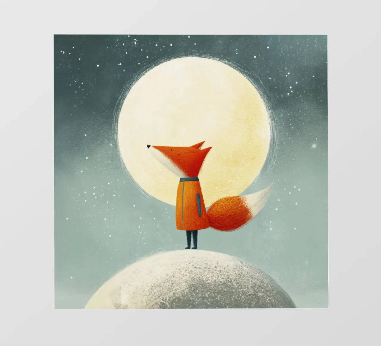 Piccola volpe sulla terra con luna e stelle - Minimal Art pellicola backlit da Modern Muse
