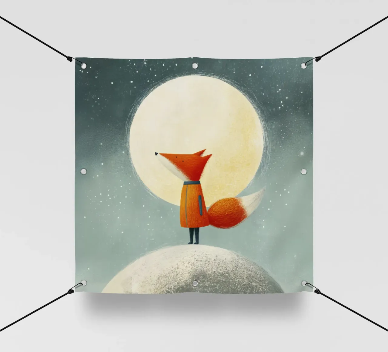 Piccola volpe sulla terra con luna e stelle - Minimal Art telo in pvc da Modern Muse
