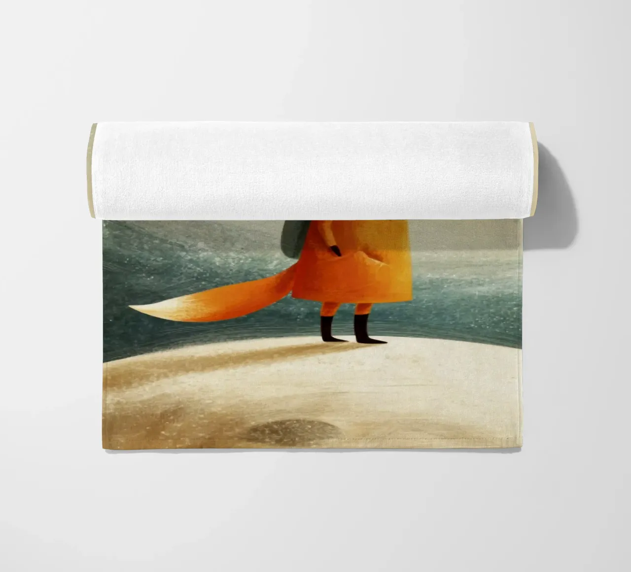 Little Fox Under Moon and Stars – Minimalist Baby Art beach towel by Modern Muse