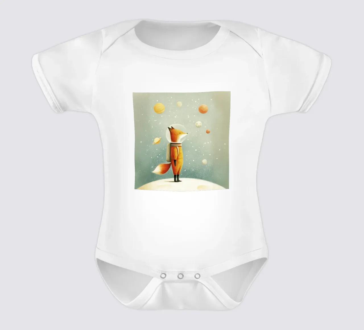 Astronaut Vos op Aarde - Schattige Minimal Space Art babyrompertje korte mouwen van Modern Muse