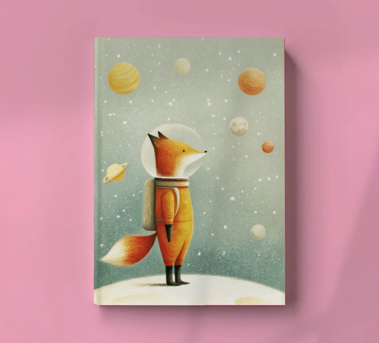 Astronaut Fox on Earth – Cute Minimal Space Nursery Art notebook by Modern Muse