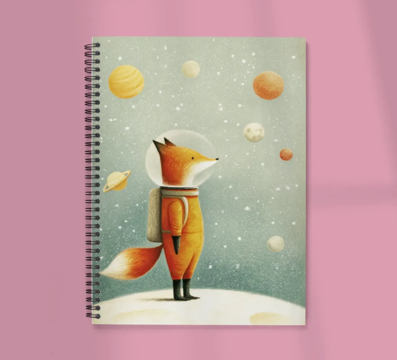 Astronaut Fox on Earth – Cute Minimal Space Nursery Art spiral notebook by Modern Muse