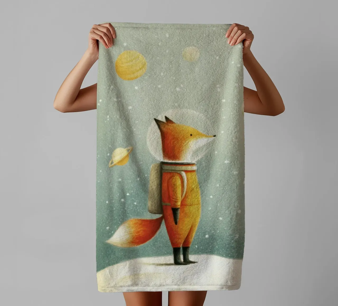 Astronaut Vos op Aarde - Schattige Minimal Space Art badhanddoek van Modern Muse