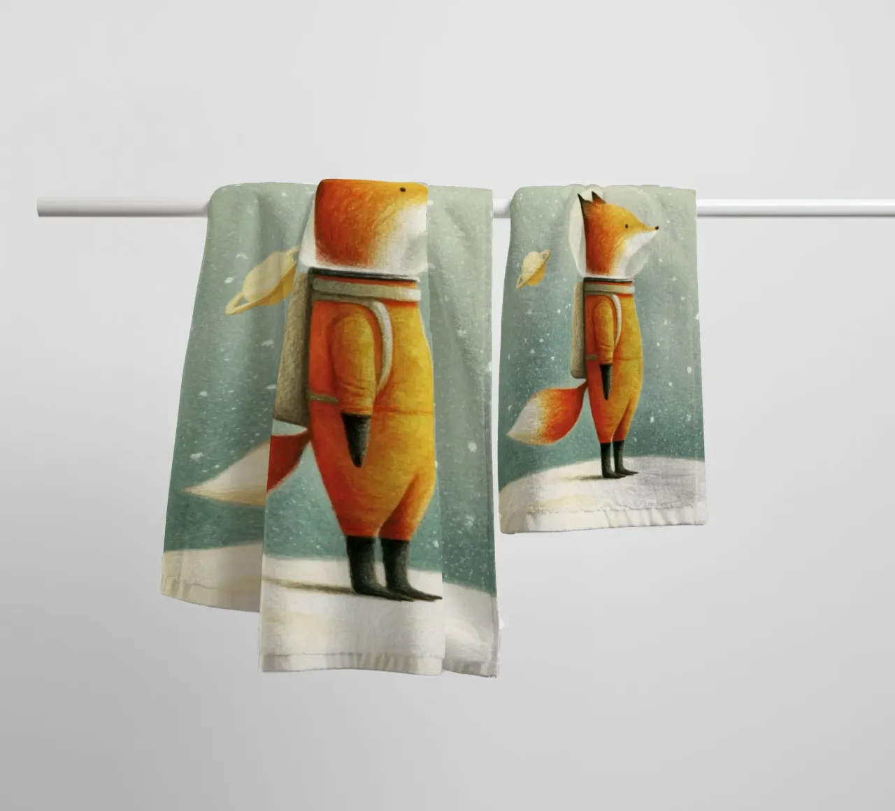 Astronaut Vos op Aarde - Schattige Minimal Space Art badhanddoek van Modern Muse