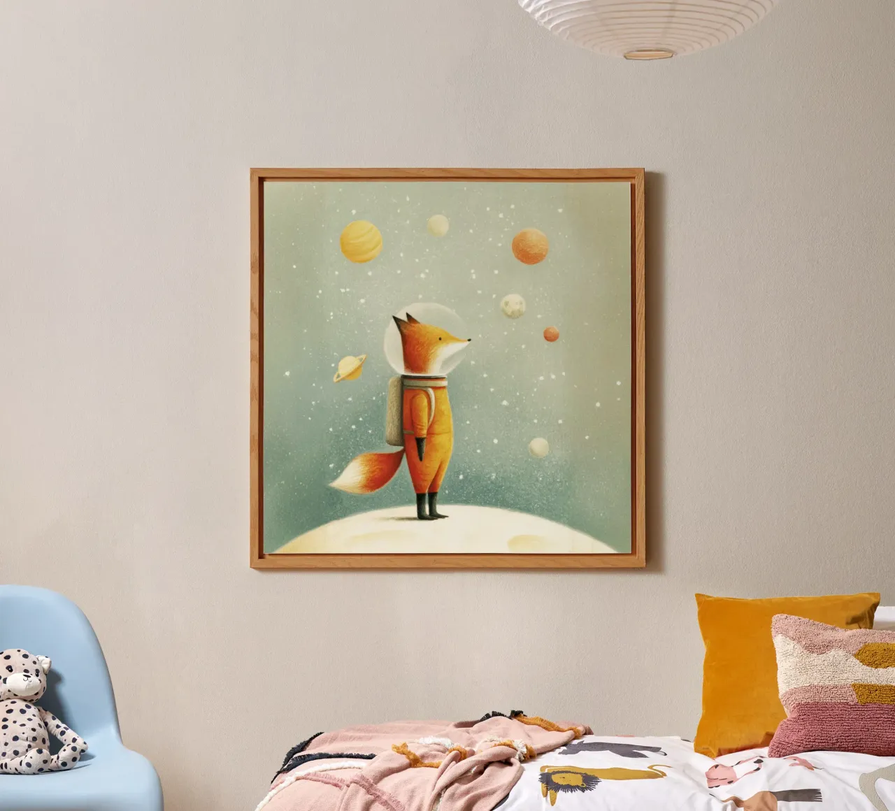 Astronaut Fuchs auf der Erde - Niedliche Minimal Space Kinderzimmer Kunst Forex-Platte von Modern Muse