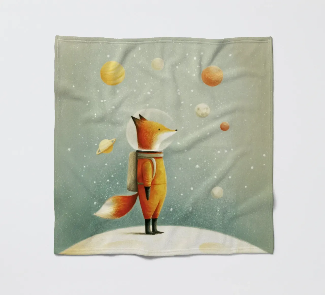 Astronaut Fuchs auf der Erde - Niedliche Minimal Space Kinderzimmer Kunst Fleecedecke von Modern Muse