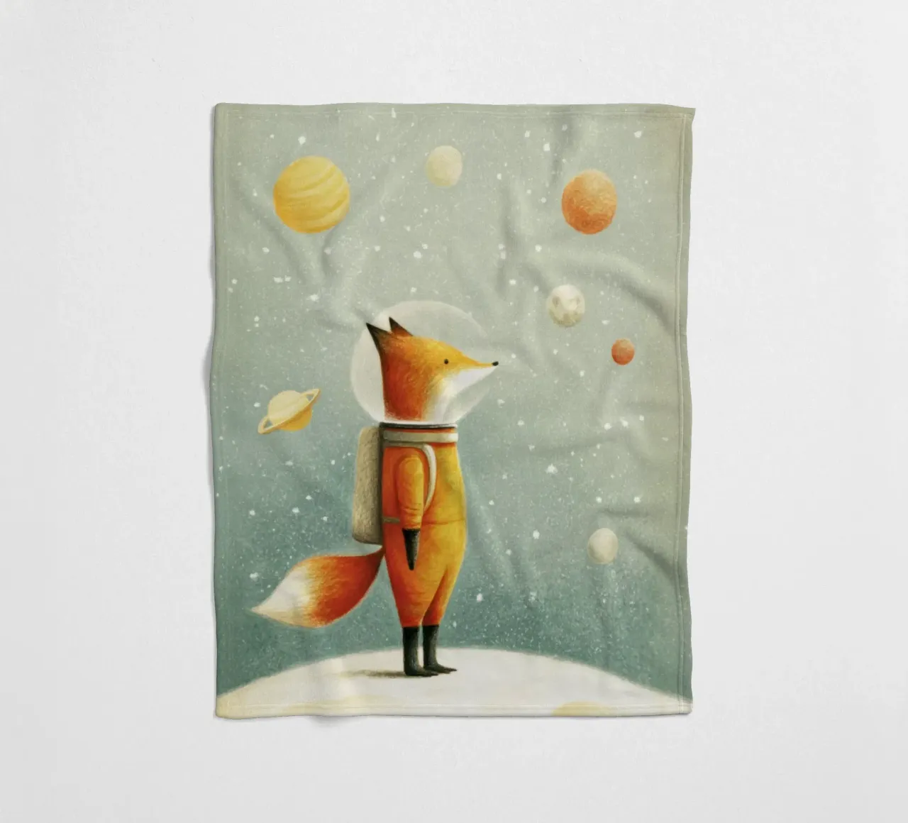 Astronaut Fuchs auf der Erde - Niedliche Minimal Space Kinderzimmer Kunst Fleecedecke von Modern Muse