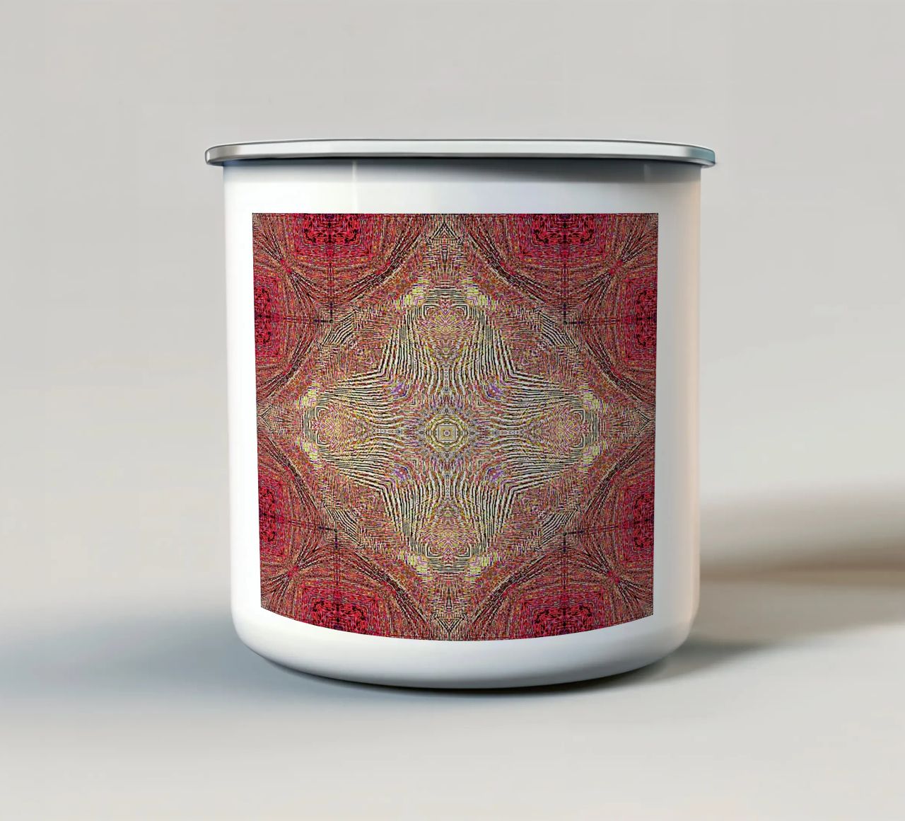 Ornament in wine red with a finely structured texture enamel mug by Gürsel Yesil Digital Art